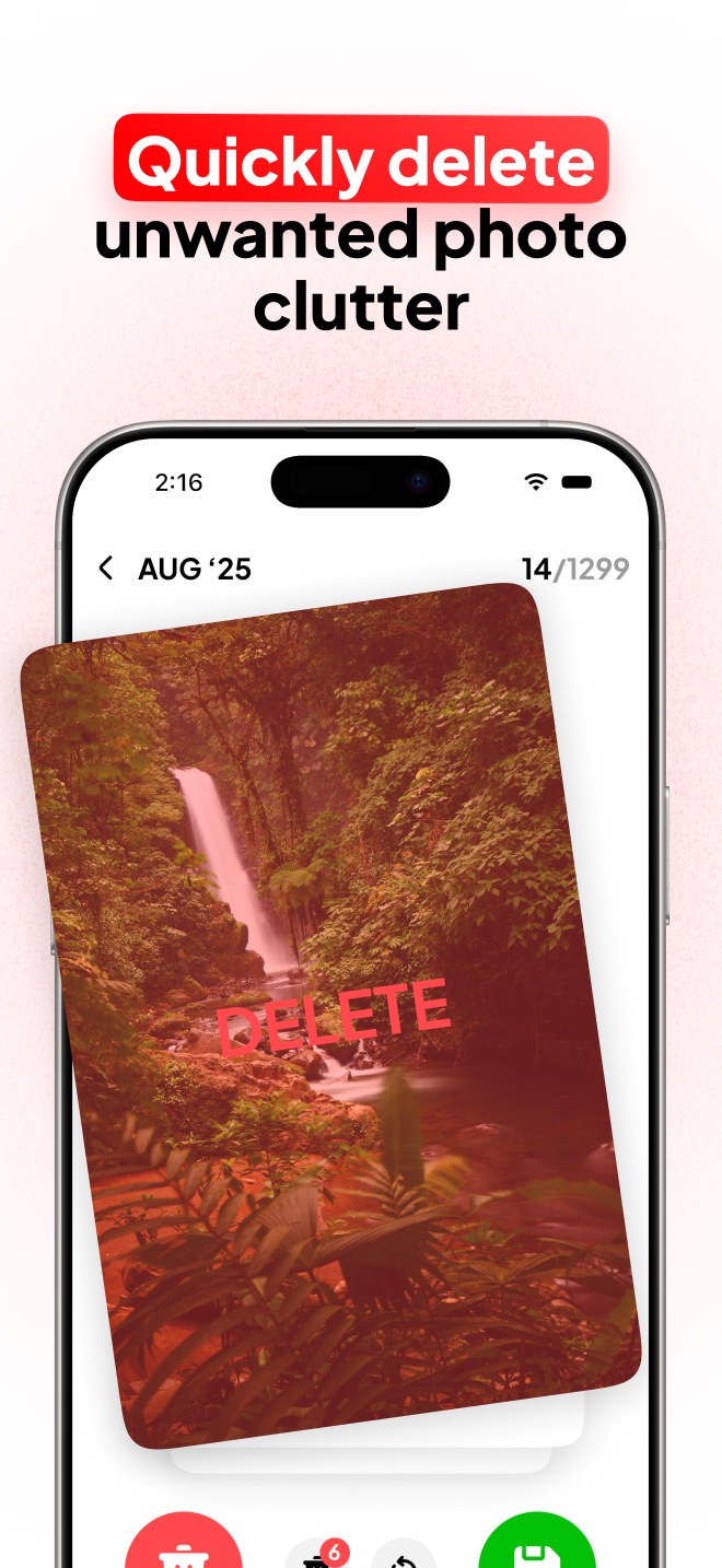 Swiping left to delete an unwanted photo in PicSwipe