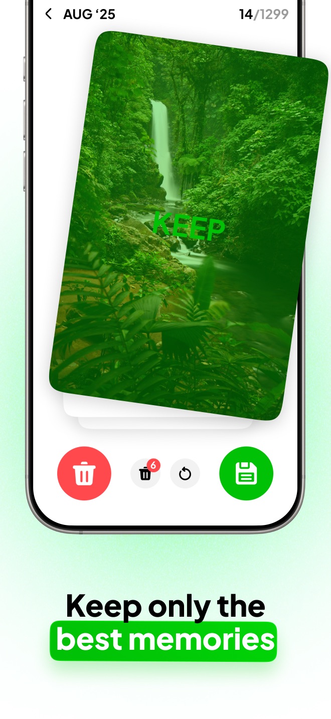 Swiping right to keep a favorite photo in PicSwipe