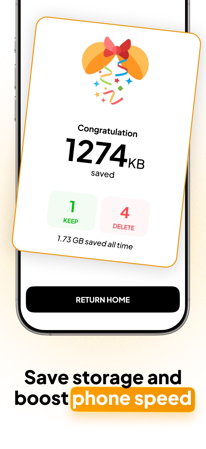 Storage saved summary showing keep and delete counts